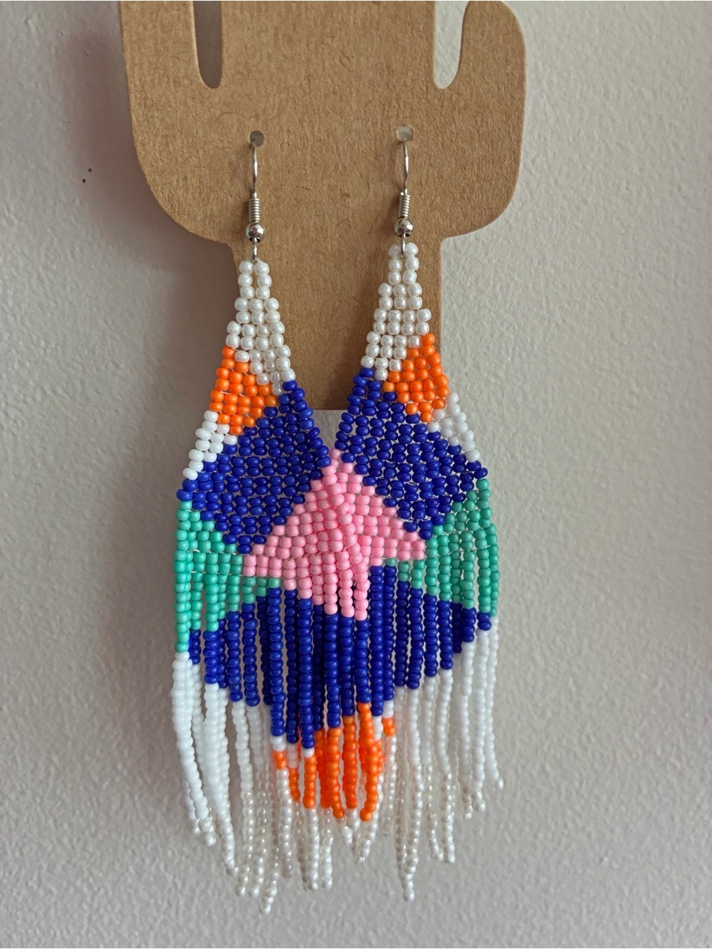 Boho Seed Bead Fringe Earrings Colorful Geometric Dangle Statement Festival